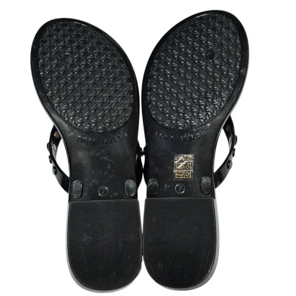 Tory Burch Women's Studded Jelly Thongs Sandals Flats In Perfect Black Size 7