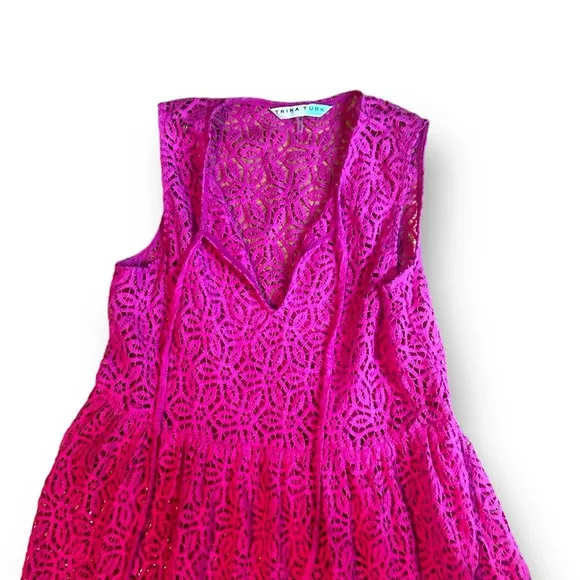 Trina Turk Beach Dress Radiant Pink Sleeveless Maxi Tiered Size Small