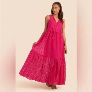 Trina Turk Beach Dress Radiant Pink Sleeveless Maxi Tiered Size Small