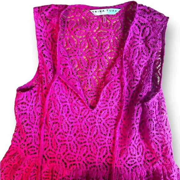 Trina Turk Beach Dress Radiant Pink Sleeveless Maxi Tiered Size Small