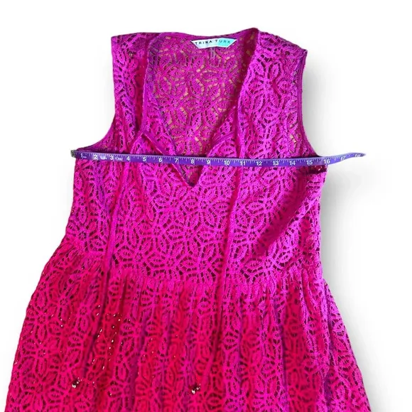 Trina Turk Beach Dress Radiant Pink Sleeveless Maxi Tiered Size Small