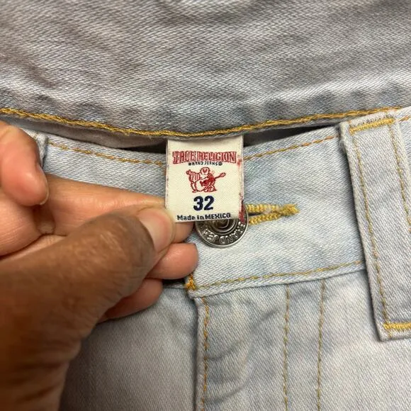 True Religion Distressed Jeans Mens 32 Lightwash Holey Grunge Skater Streetwear