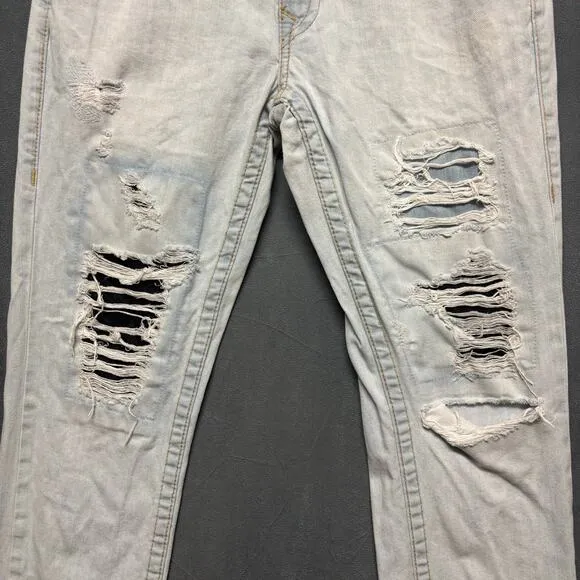 True Religion Distressed Jeans Mens 32 Lightwash Holey Grunge Skater Streetwear