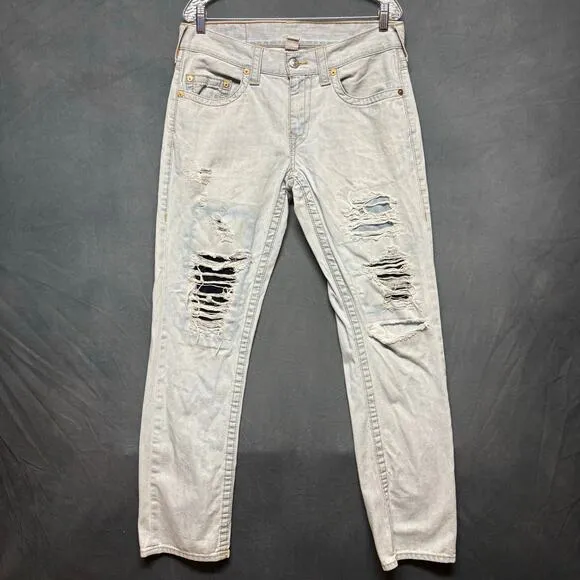 True Religion Distressed Jeans Mens 32 Lightwash Holey Grunge Skater Streetwear