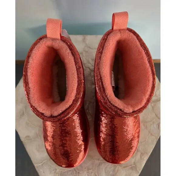 UGG $179 Classic Mini &quot;Starfish Pink&quot;‎ boots Red Sequin US 5 NEW