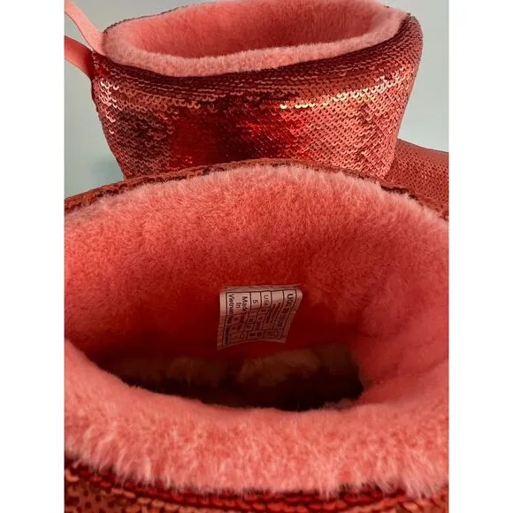 UGG $179 Classic Mini &quot;Starfish Pink&quot;‎ boots Red Sequin US 5 NEW