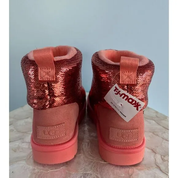 UGG $179 Classic Mini &quot;Starfish Pink&quot;‎ boots Red Sequin US 5 NEW