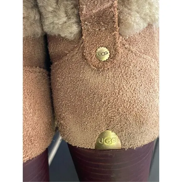 UGG Analise Chestnut Lace Up Ankle Boots Suede Chunky Heel Size 10