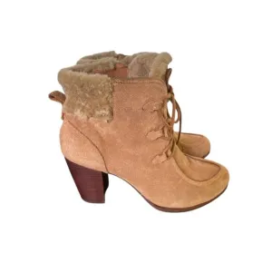 UGG Analise Chestnut Lace Up Ankle Boots Suede Chunky Heel Size 10