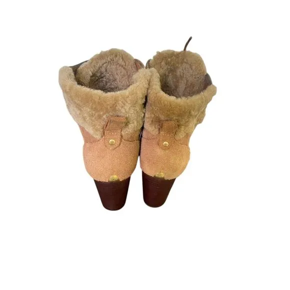 UGG Analise Chestnut Lace Up Ankle Boots Suede Chunky Heel Size 10