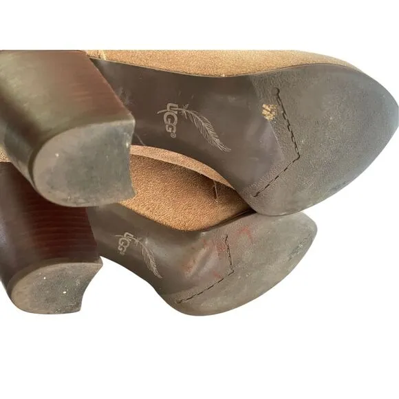 UGG Analise Chestnut Lace Up Ankle Boots Suede Chunky Heel Size 10