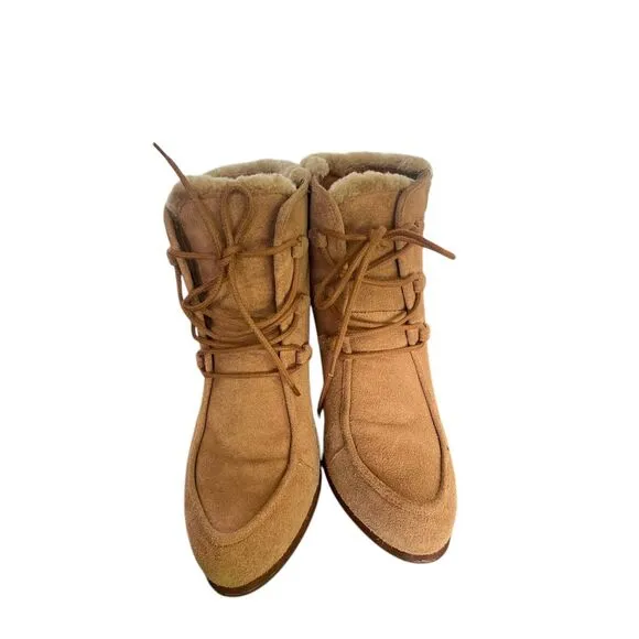 UGG Analise Chestnut Lace Up Ankle Boots Suede Chunky Heel Size 10