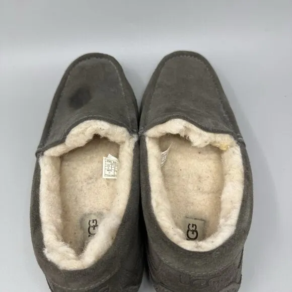 UGG Ascot Mens Slippers Loafer Size 9 Gray Suede Sheepskin Lined Shoes
