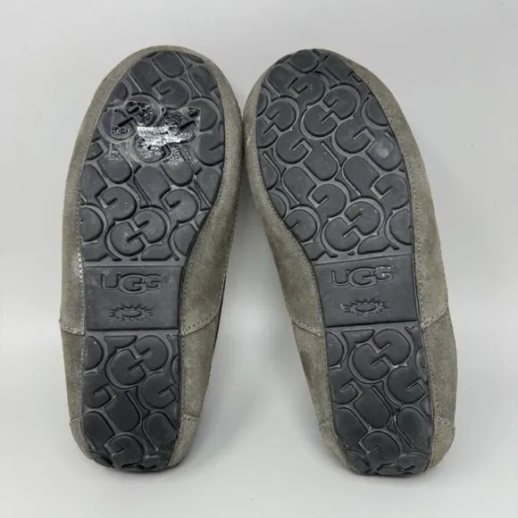 UGG Ascot Mens Slippers Loafer Size 9 Gray Suede Sheepskin Lined Shoes