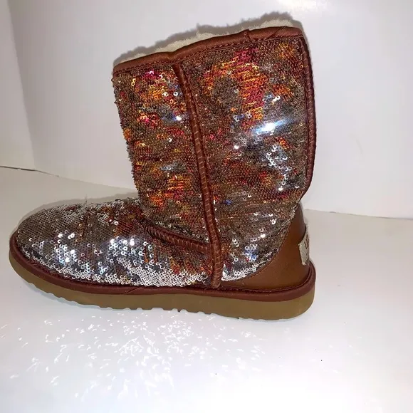 UGG Australia  Classic Short Sz 6 US. brown silver sequin boots woman’s boots