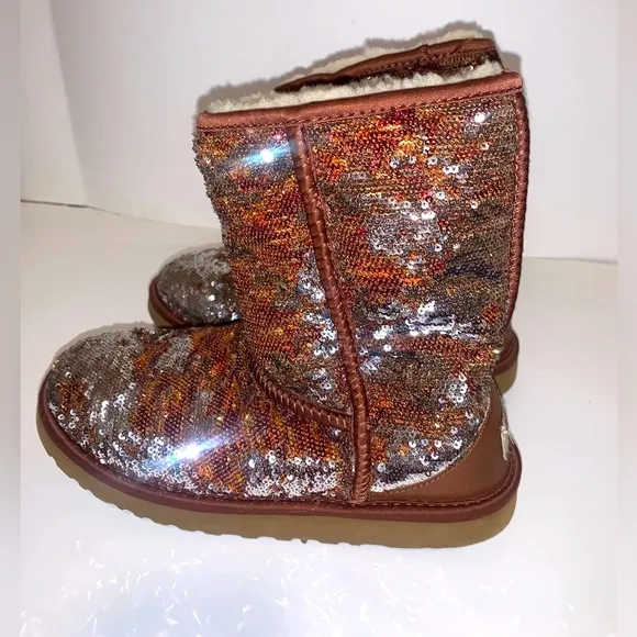 UGG Australia  Classic Short Sz 6 US. brown silver sequin boots woman’s boots