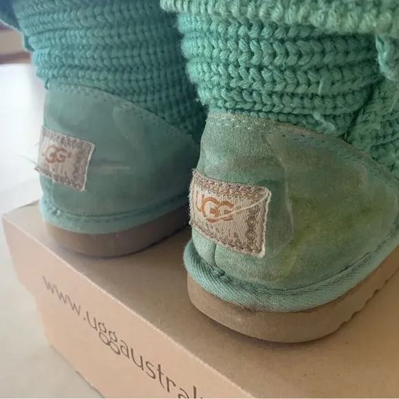 Ugg Australia Girls Classic Cardy Boots #5649-Big Girls Size 4 - Spearmint -VGUC