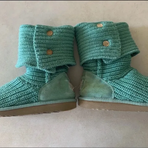 Ugg Australia Girls Classic Cardy Boots #5649-Big Girls Size 4 - Spearmint -VGUC