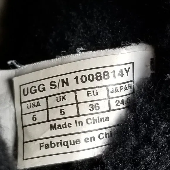 UGG Australia Men's 6 Classic Mini Stitch Deco Boots Black Leather Sheepskin