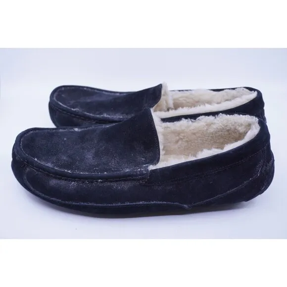 UGG Australia Mens Sz 15 Ascot Black Sheepskin Slippers Loafers S/N #5775