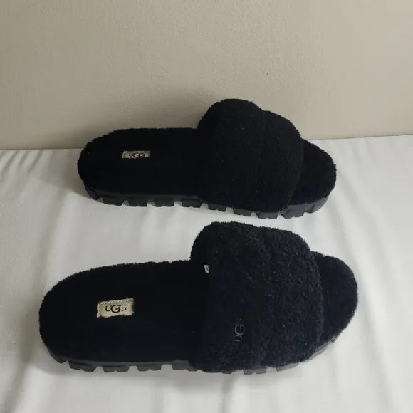 UGG Black Fuzzy Sandals