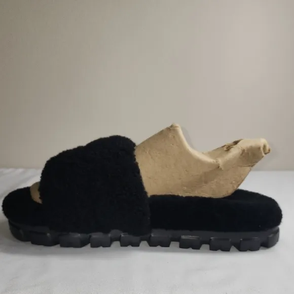 UGG Black Fuzzy Sandals