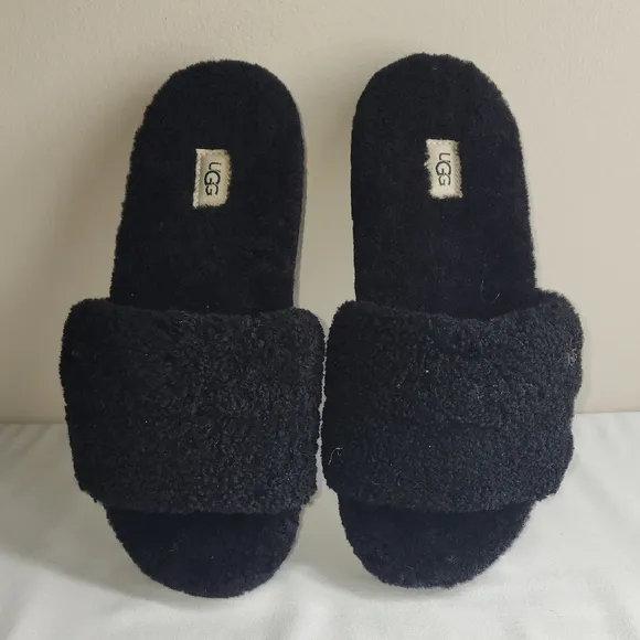 UGG Black Fuzzy Sandals