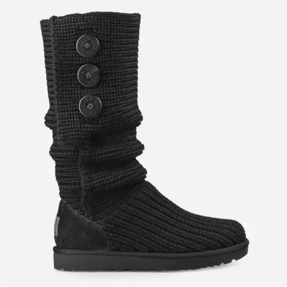 UGG Black Sweater Knit Classic Cardy Convertible Boots Wool Lining Size 7