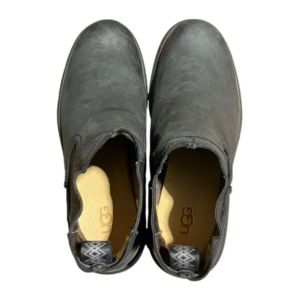 Ugg Boots Mens 10 Black Biltmore Chelsea Leather Waterproof Pull On Chunky