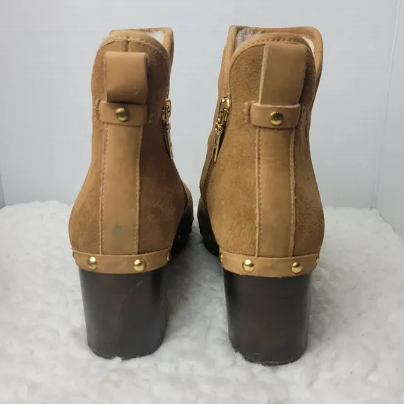 UGG Cam 2 Chestnut Ankle Heel Boots Womens Size 9 Suede Sheepskin Chunky Zip