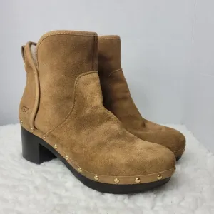 UGG Cam 2 Chestnut Ankle Heel Boots Womens Size 9 Suede Sheepskin Chunky Zip