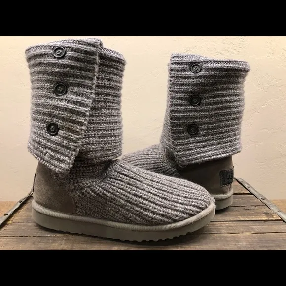 UGG Classic Cardi Boots Size 7 Grey Wool Sheepskin
