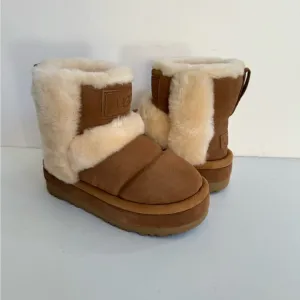 UGG CLASSIC CHILLAPEAK CHESTNUT SPILL SEAMS PLATFORM BOOTS US 9