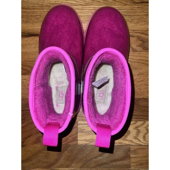 UGG CLASSIC CLEAR MINI ROCK ROSE PINK WATERPROOF ANKLE BOOT SIZE 7 WOMEN