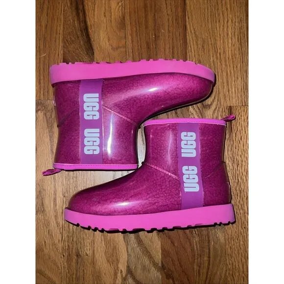 UGG CLASSIC CLEAR MINI ROCK ROSE PINK WATERPROOF ANKLE BOOT SIZE 7 WOMEN