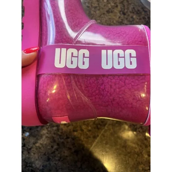 UGG CLASSIC CLEAR MINI ROCK ROSE PINK WATERPROOF ANKLE BOOT SIZE 7 WOMEN