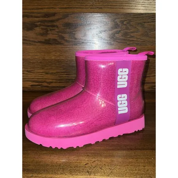 UGG CLASSIC CLEAR MINI ROCK ROSE PINK WATERPROOF ANKLE BOOT SIZE 7 WOMEN