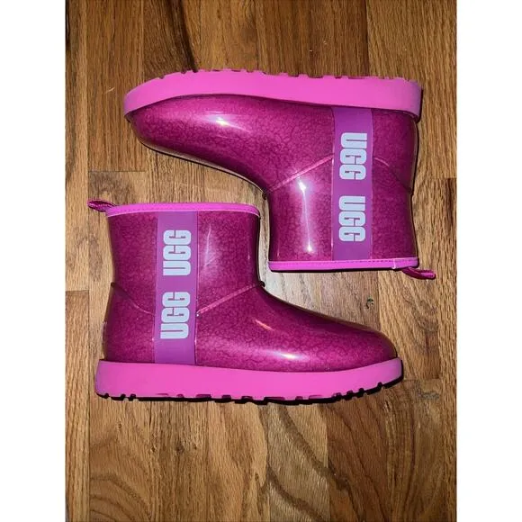 UGG CLASSIC CLEAR MINI ROCK ROSE PINK WATERPROOF ANKLE BOOT SIZE 7 WOMEN