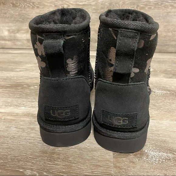 UGG | Classic Mini Floral Foil Boots In Black Size 7 NEW