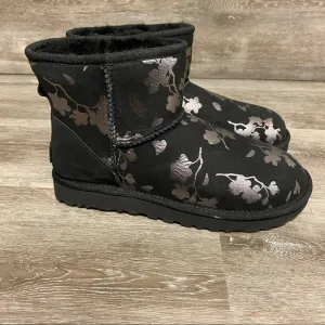 UGG | Classic Mini Floral Foil Boots In Black Size 7 NEW