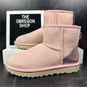 UGG CLASSIC MINI II METALLIC WOMENS SUEDE BOOTS SIZE 6 WOOL PINK NEW