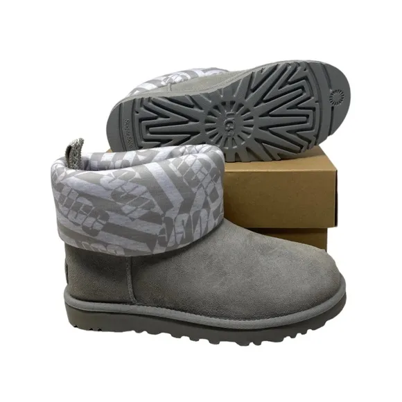 UGG Classic Mini Jersey Suede Stripe Gray Boots Winter Women Size 1136674 SEL