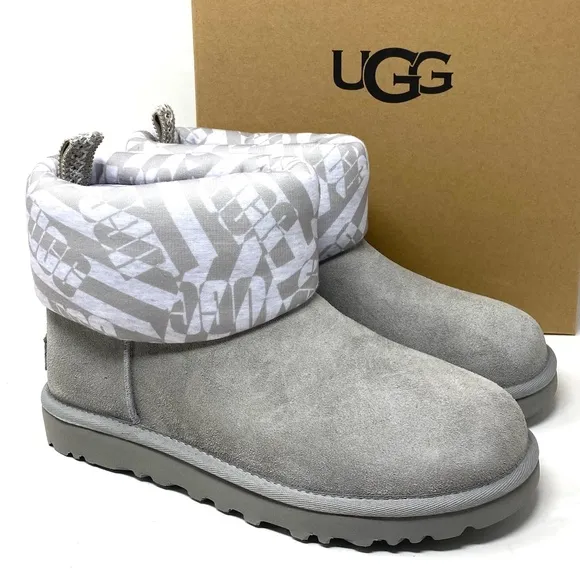 UGG Classic Mini Jersey Suede Stripe Gray Boots Winter Women Size 1136674 SEL