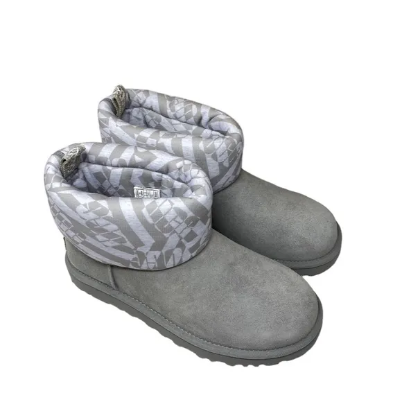 UGG Classic Mini Jersey Suede Stripe Gray Boots Winter Women Size 1136674 SEL