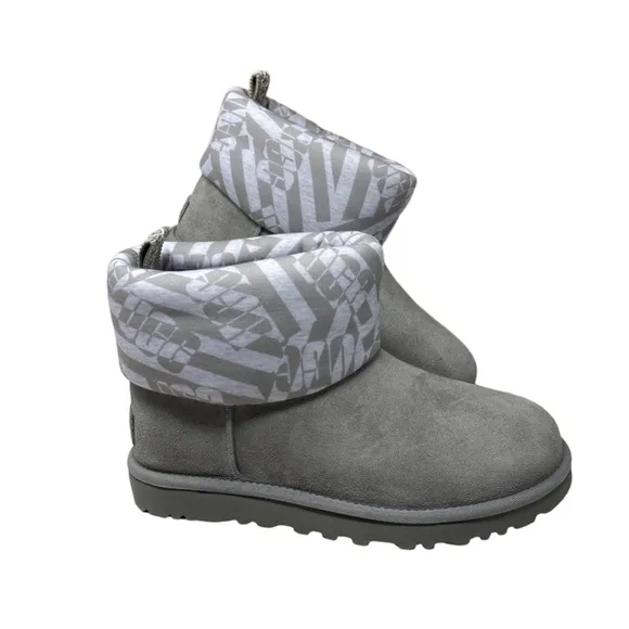 UGG Classic Mini Jersey Suede Stripe Gray Boots Winter Women Size 1136674 SEL