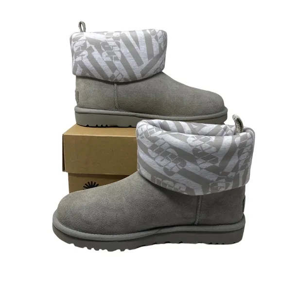 UGG Classic Mini Jersey Suede Stripe Gray Boots Winter Women Size 1136674 SEL