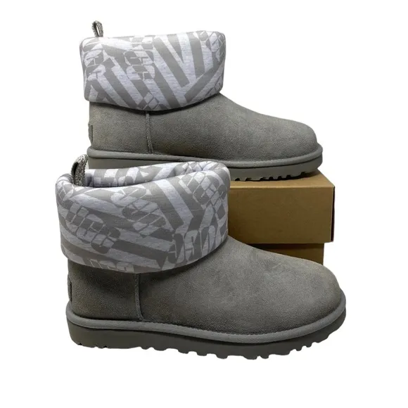 UGG Classic Mini Jersey Suede Stripe Gray Boots Winter Women Size 1136674 SEL
