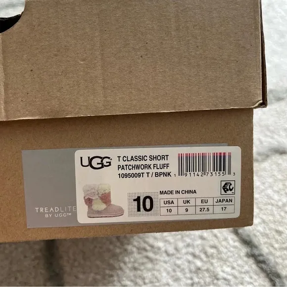 UGG CLASSIC SHORT PATCHWORK FLUFF BABY PINK BOOTS 10