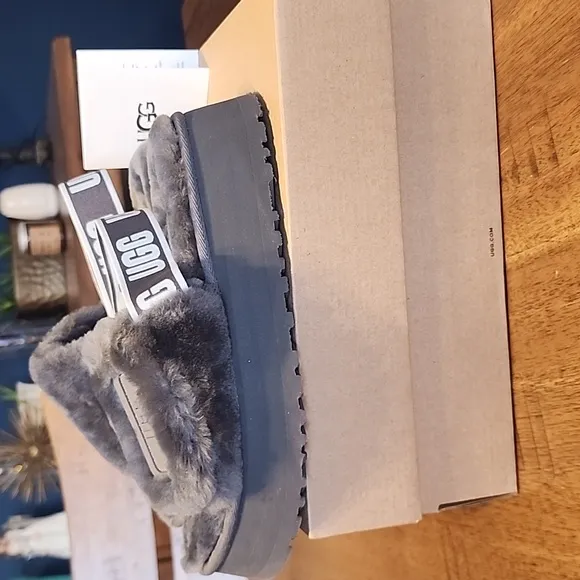 UGG Gray Disco Slide Sandals Comfortable and Stylish