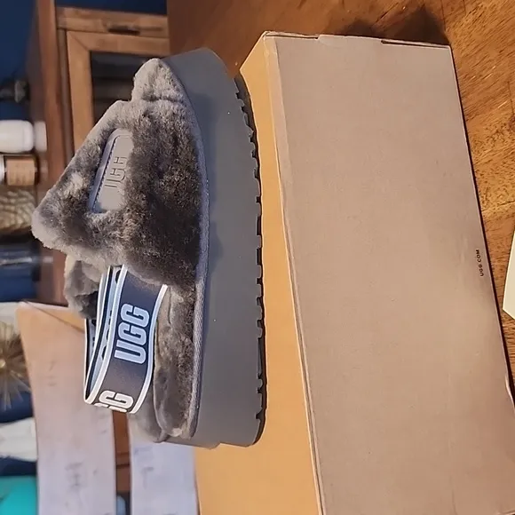 UGG Gray Disco Slide Sandals Comfortable and Stylish